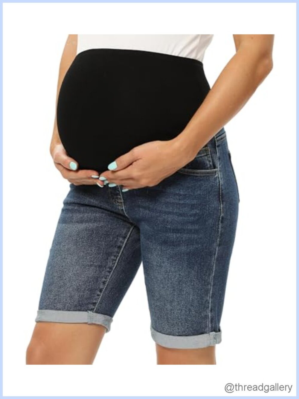 Maternity Bermuda Jean Shorts Over Belly High Rise 5-Pocket Stretch Denim
